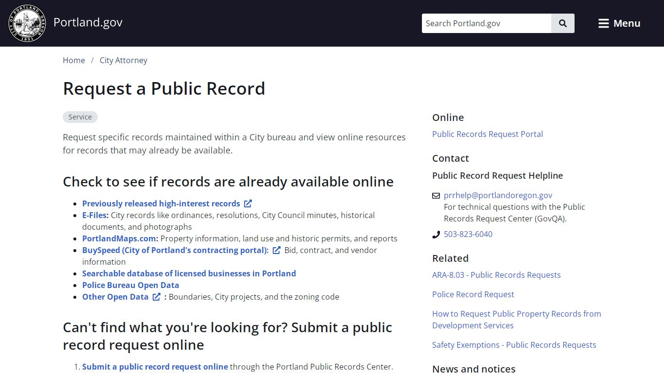 Request a Public Record | Portland.gov