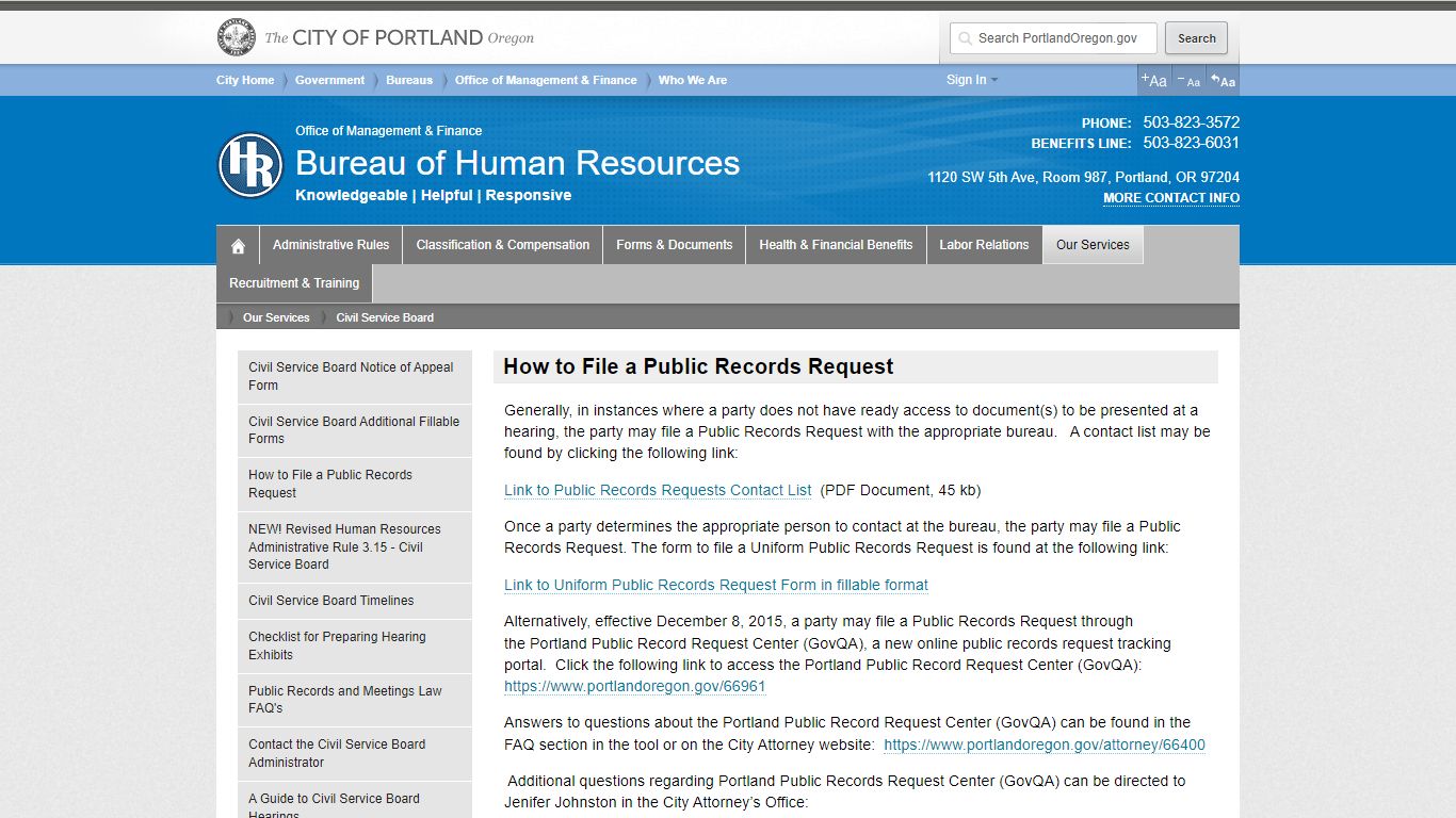 Portland Public Records Request Center