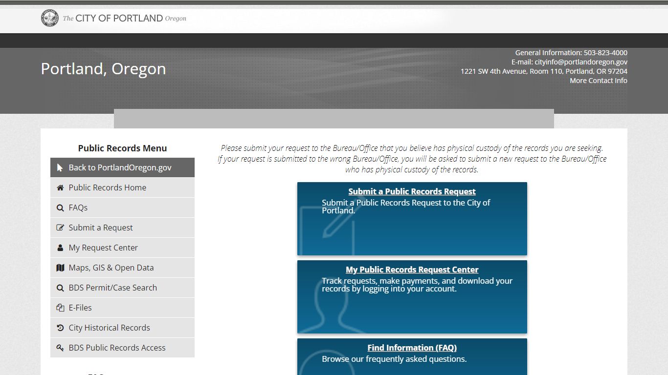 CITY OF PORTLAND REQUEST PUBLIC RECORDS