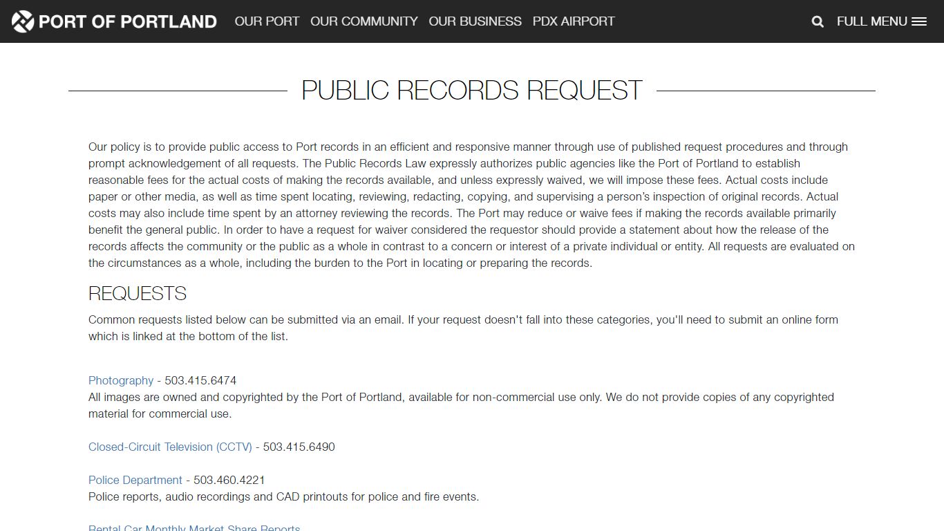 Port of Portland - Public Records Request