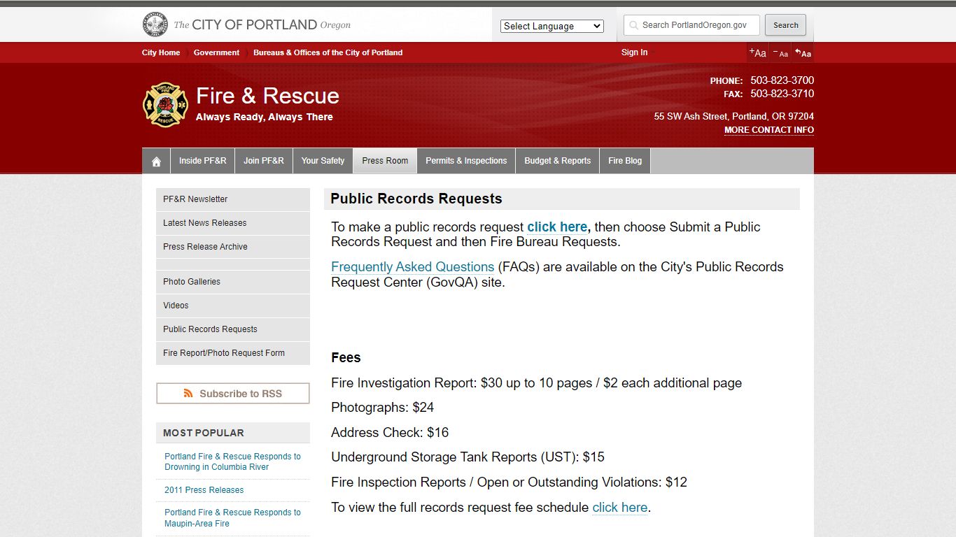 Public Records Requests | Press Room - Portland, Oregon